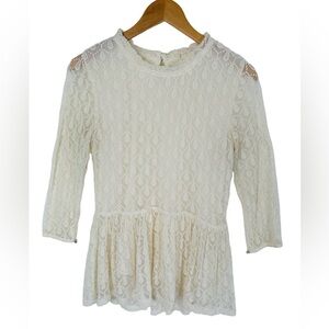 A'reve Sheer Romantic Crochet Lace Overlay Cotton Blouse